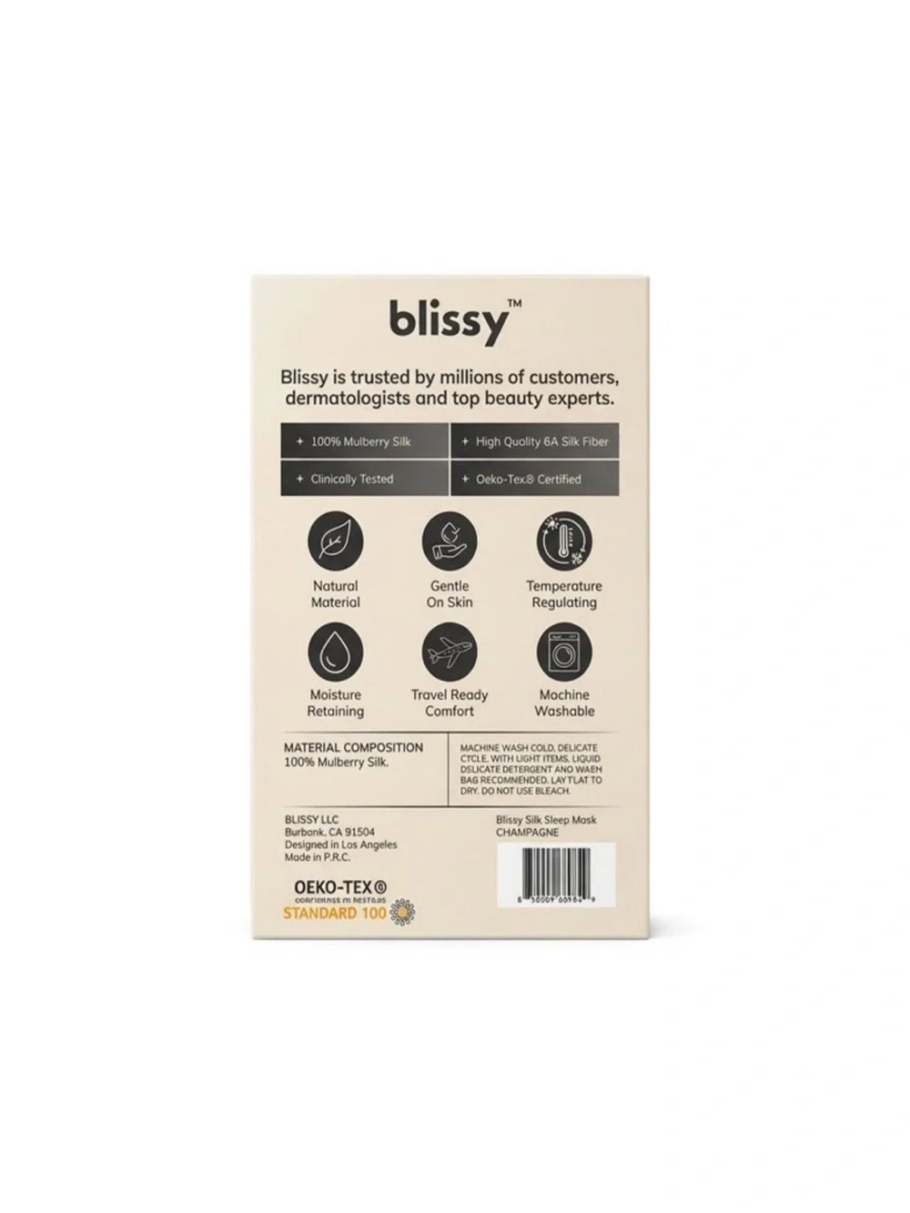 Blissy Luxe Silk Sleep Mask in Champagne